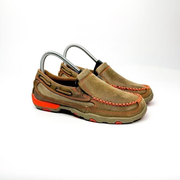 Twisted X Women's Driving Moccasins in Tan Leather w/Orange Accents Size 6.5M - Picture 3 of 8